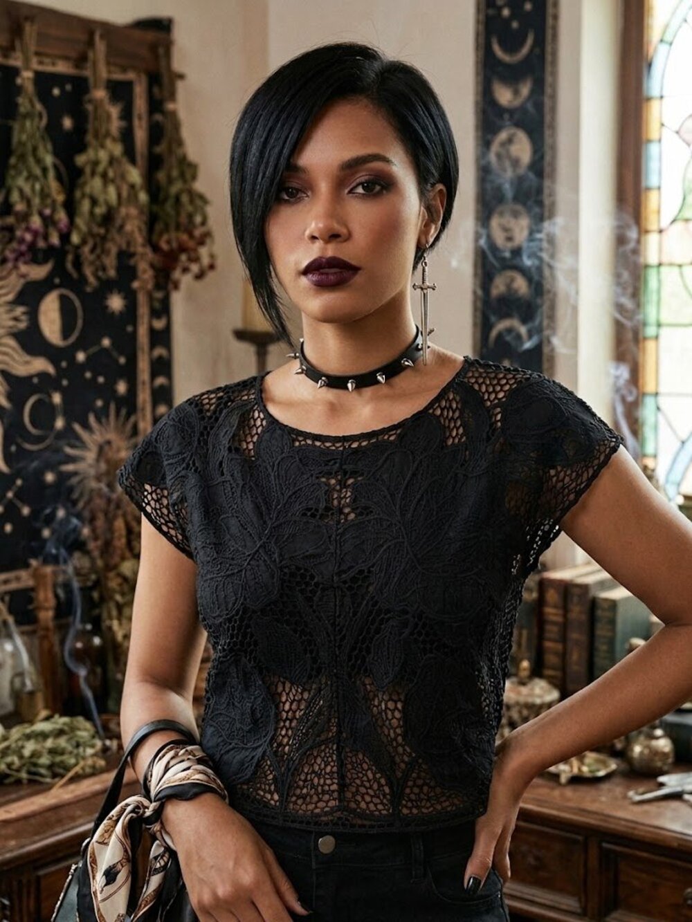 Whimsigoth Black Netted Top - NWOT